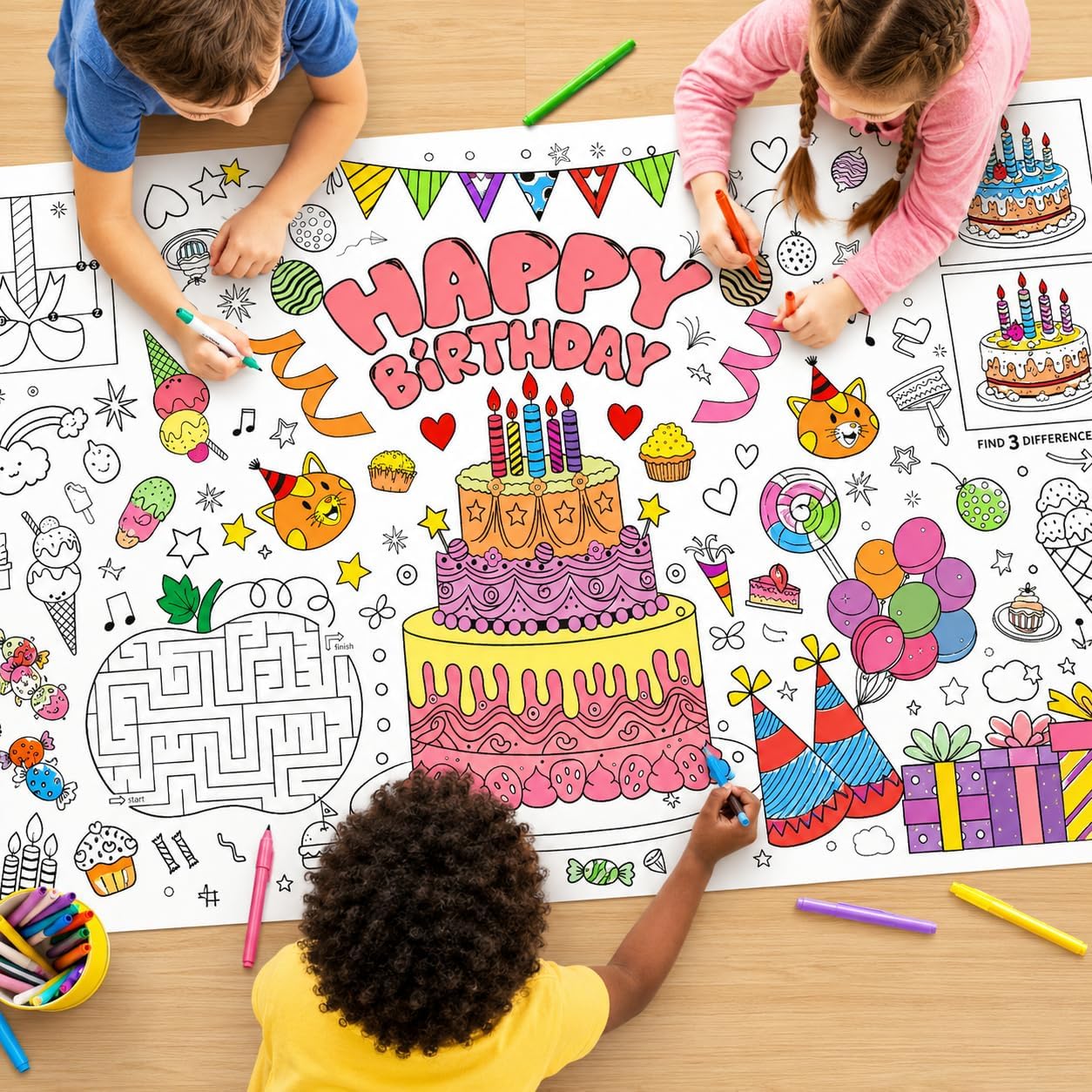 Table Cloth Disposable - โปสเตอร์ระบายสีขนาดใหญ่สำหรับเด็ก กระดาษวาดรูปการ์ตูน DIY ผ้าปูโต๊ะระบายสีแบบใช้แล้วทิ้งสำหรับงานศิลปะงานฝีมือเด็กในงานปาร์ตี้