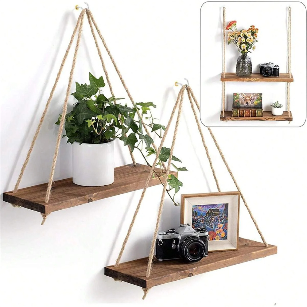 Flower Wall Panel - 1 ชุดไม้แขวนชั้นวาง Swing แขวนเชือกกัญชาชั้นวางติดผนังลอยห้องนั่งเล่นดอกไม้หม้อถาดเก็บ