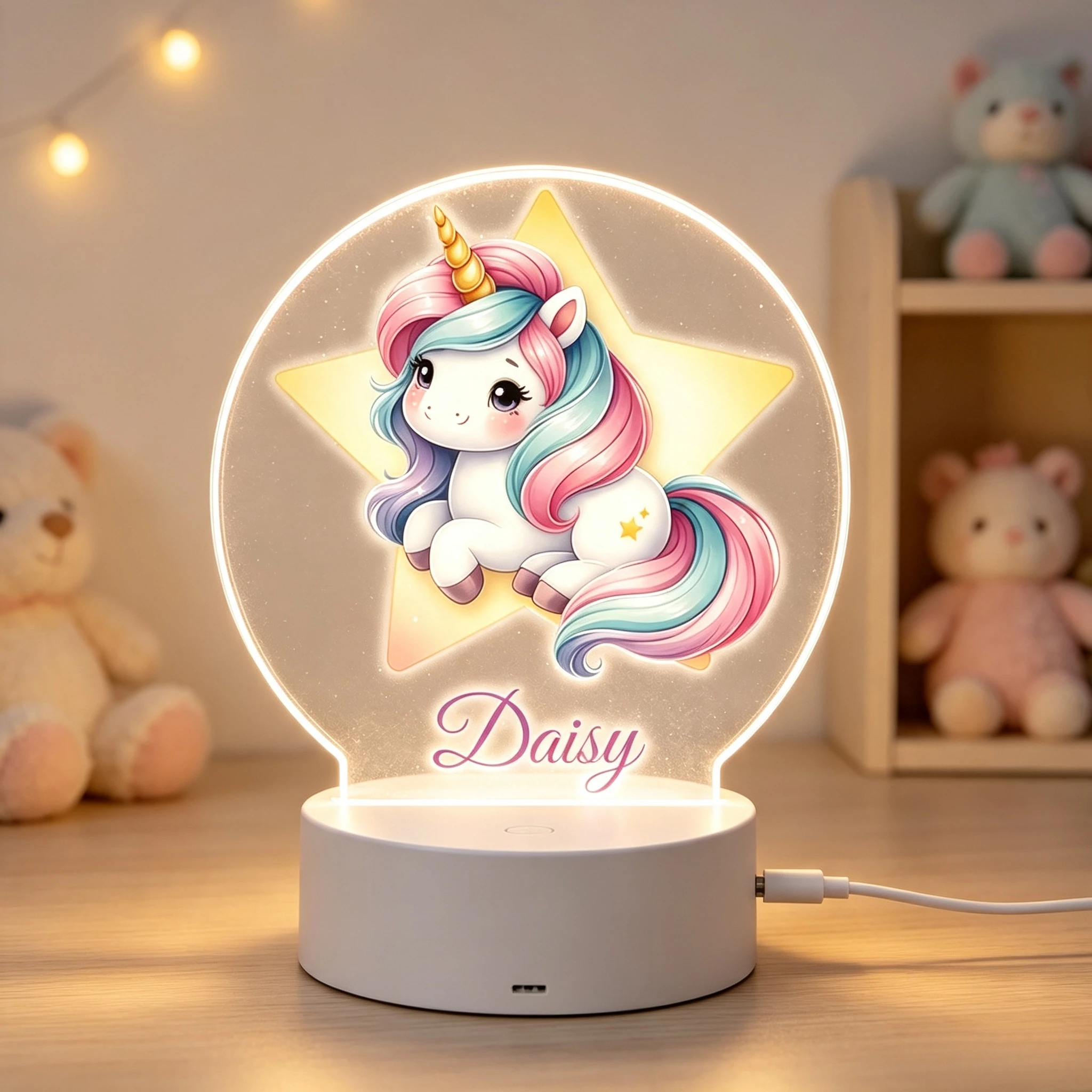 Led Balloon Light - โคมไฟ LED ปรับแต่งได้รูปยูนิคอร์นสุดน่ารักสำหรับห้องนอนเด็ก, โคมไฟอะคริลิกกลางคืนลายการ์ตูนยูนิคอร์นสีพาสเทลพร้อมข้อความสั่งทำพิเศษ เป็นของขวัญที่น่ารัก