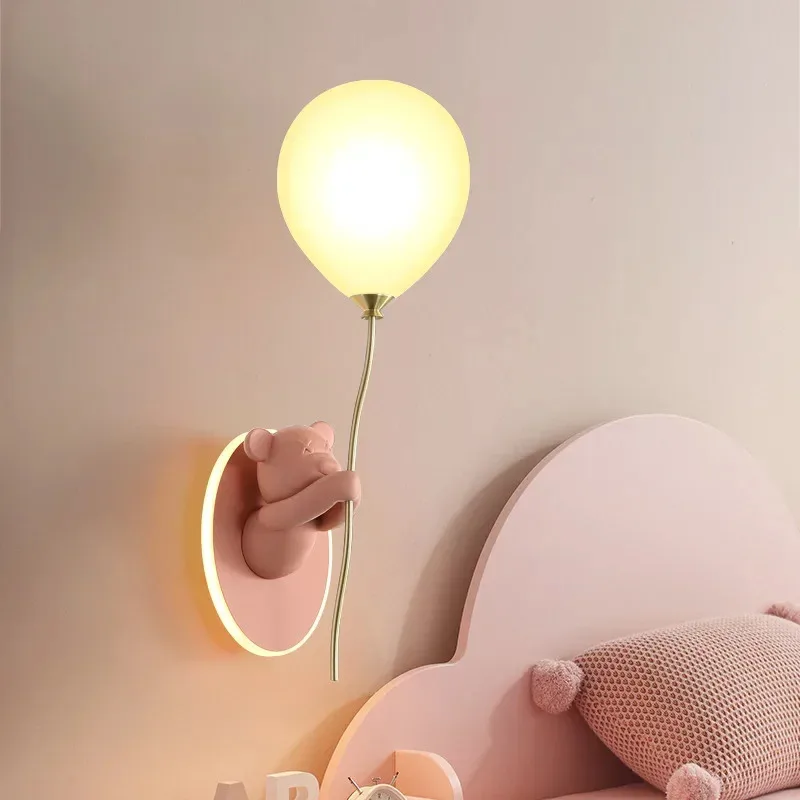 Led Balloon Light - โคมไฟติดผนังรูปหมีน่ารักสไตล์นอร์ดิก โคมไฟการ์ตูนสำหรับเด็กผู้หญิง แสงอบอุ่นสำหรับตกแต่งห้องนอนเด็ก สร้างบรรยากาศ