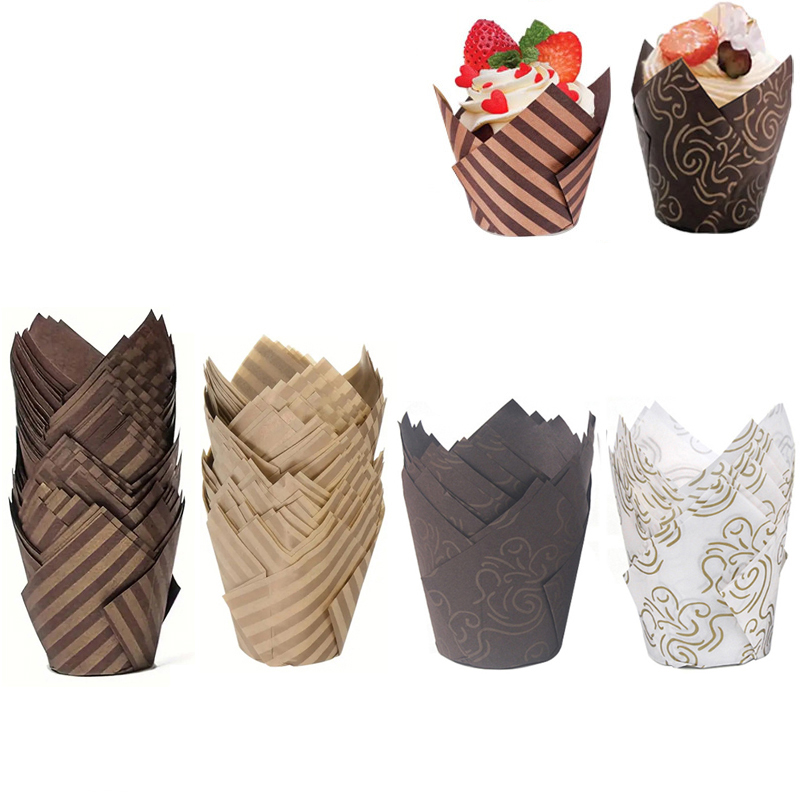 Plastic Cup 50Pcs - 50pcs TULIP สไตล์ Cupcake Liner ถ้วยเบเกอรี่